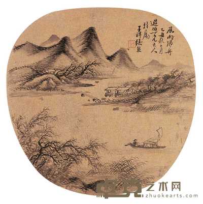 张熊 1865年作 风雨归舟 镜心 26×26cm